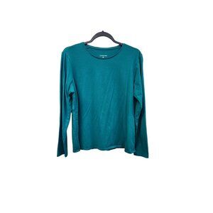 Lands End Women's Lp 14/16 Green Long Sleeve Pullover Knit Top  2184